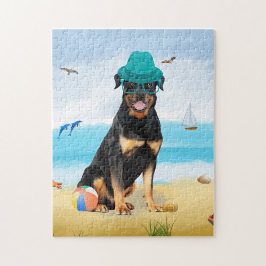 Rottweiler Hond op Strand Legpuzzel (Verticaal)
