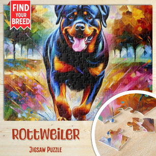 Rottweiler Hond Portret Acryl Kunstprint Hond Legpuzzel
