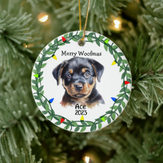 Rottweiler Hond/Puppy Monogram Kerst Keramisch Ornament