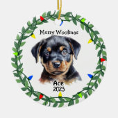 Rottweiler Hond/Puppy Monogram Kerst Keramisch Ornament (Voorkant)
