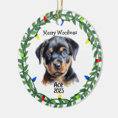 Rottweiler Hond/Puppy Monogram Kerst Keramisch Ornament (Links)