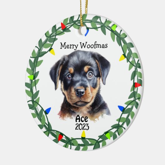 Rottweiler Hond/Puppy Monogram Kerst Keramisch Ornament (Links)