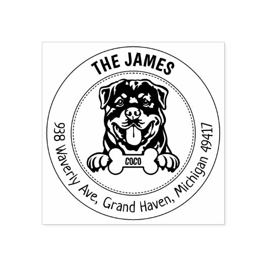 Rottweiler hond retour adres familie rubberstempel (Afrduk)
