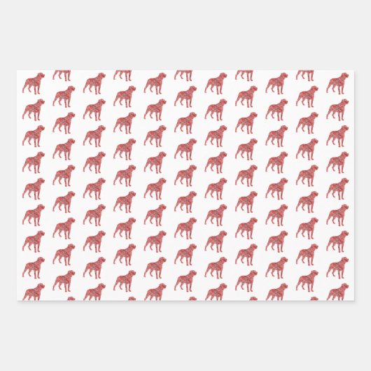 Rottweiler Hond Silhouet Rood Merry Woofmas Inpakpapier Vel (Voorkant 3)