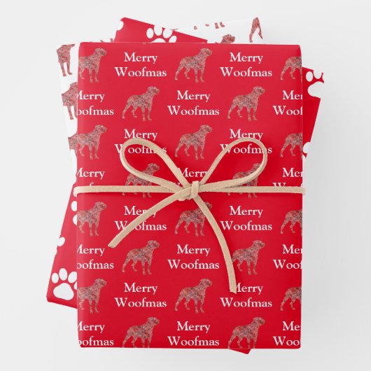 Rottweiler Hond Silhouet Rood Merry Woofmas Inpakpapier Vel (In situ)