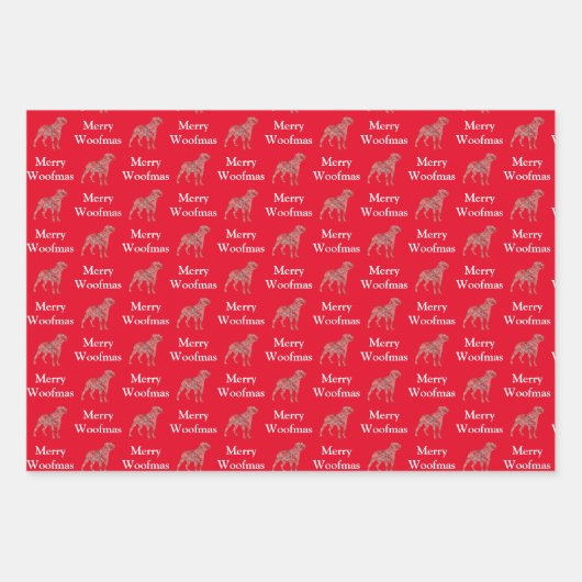 Rottweiler Hond Silhouet Rood Merry Woofmas Inpakpapier Vel (Voorkant)