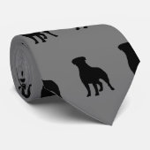 Rottweiler Hond Silhouetten Patroon Zwart en Grijs Stropdas (Opgerold)
