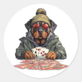 Rottweiler Hond Speelkaarten Ronde Sticker
