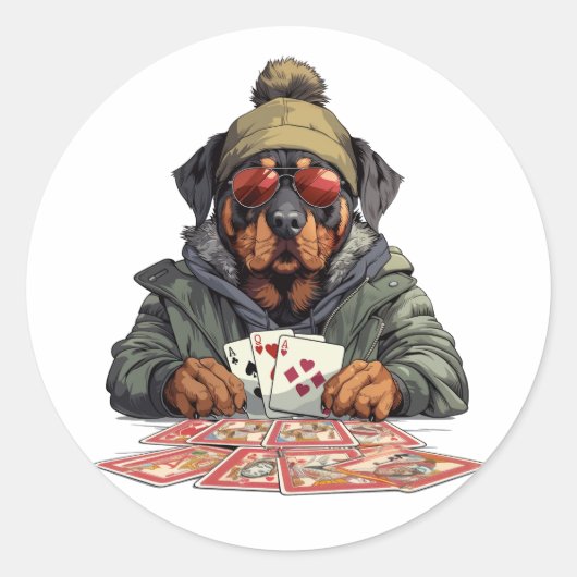 Rottweiler Hond Speelkaarten Ronde Sticker (Voorkant)