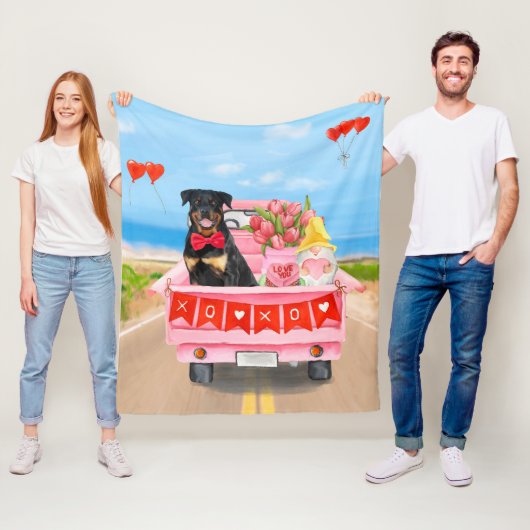 Rottweiler-hond Valentijnsdag vrachtwagen Fleece Deken (In situ)