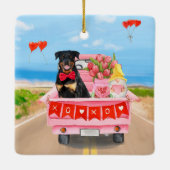 Rottweiler-hond Valentijnsdag vrachtwagen harten Keramisch Ornament (Achterkant)
