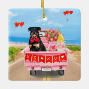 Rottweiler-hond Valentijnsdag vrachtwagen harten Keramisch Ornament