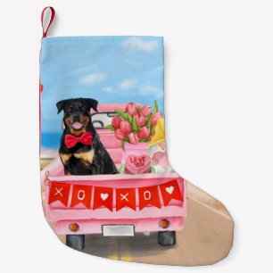 Rottweiler-hond Valentijnsdag vrachtwagen harten Kleine Kerstsok