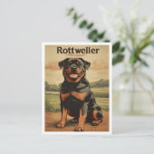Rottweiler Hond Vintage Kunst Briefkaart (Staand voorkant)
