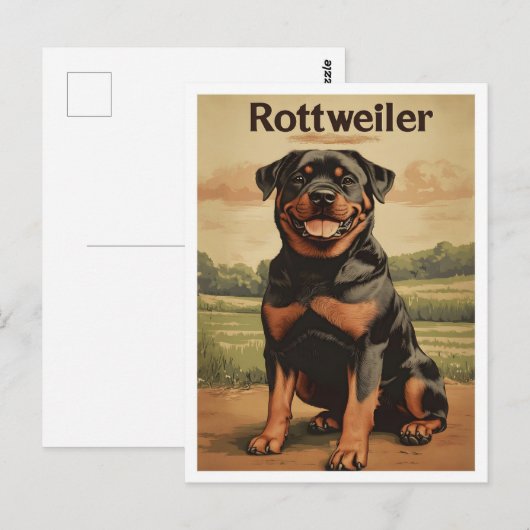 Rottweiler Hond Vintage Kunst Briefkaart (Voorkant / Achterkant)