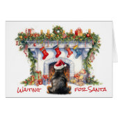 Rottweiler Hond Wacht op Kerstmis Open haard (Voorkant Horizontaal)