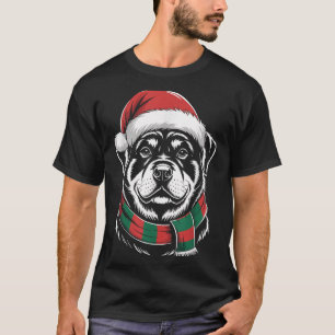 Rottweiler Hond Xmas Kerstmuts Sjaal Kerst Kostuum T-shirt