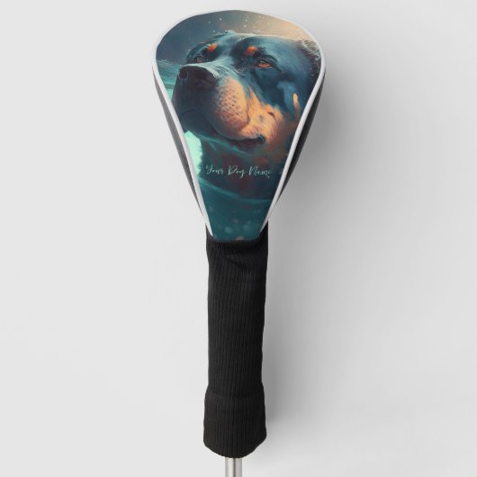 Rottweiler hond zwemmen in water 003 golfheadcover (Voorkant)
