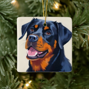Rottweiler   Honden-aquarel Huisdier Schilderij Keramisch Ornament