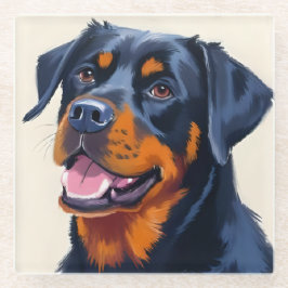 Rottweiler | Honden-aquarel Schilderij Glazen Onderzetter