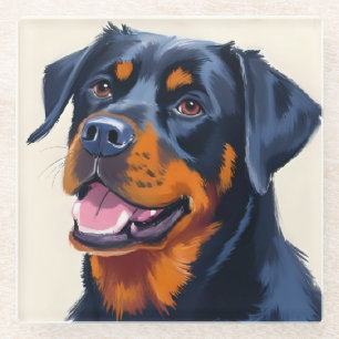 Rottweiler   Honden-aquarel Schilderij Glazen Onderzetter