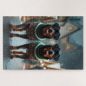 Rottweiler Honden Kerst Sneeuw Feestdag Legpuzzel (Horizontaal)