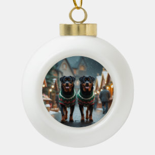 Rottweiler Honden Kerst Sneeuw Vakantie Keramische Bal Ornament