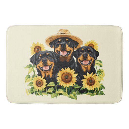 Rottweiler honden omringd door zonnebloemen badmat (Voorkant)