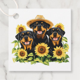 Rottweiler honden omringd door zonnebloemen bedankjes labels