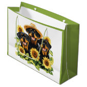 Rottweiler honden omringd door zonnebloemen groot cadeauzakje (Voorkant Gekanteld)