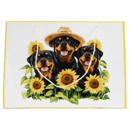 Rottweiler honden omringd door zonnebloemen groot cadeauzakje