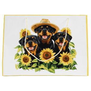 Rottweiler honden omringd door zonnebloemen groot cadeauzakje