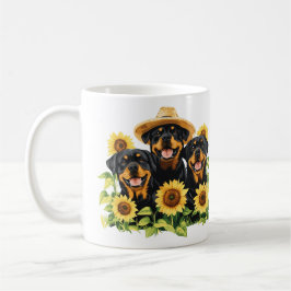 Rottweiler honden omringd door zonnebloemen koffiemok