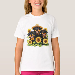 Rottweiler honden omringd door zonnebloemen t-shirt