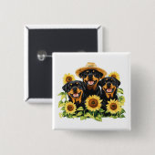 Rottweiler honden omringd door zonnebloemen vierkante button 5,1 cm (Voorkant /achterkant)
