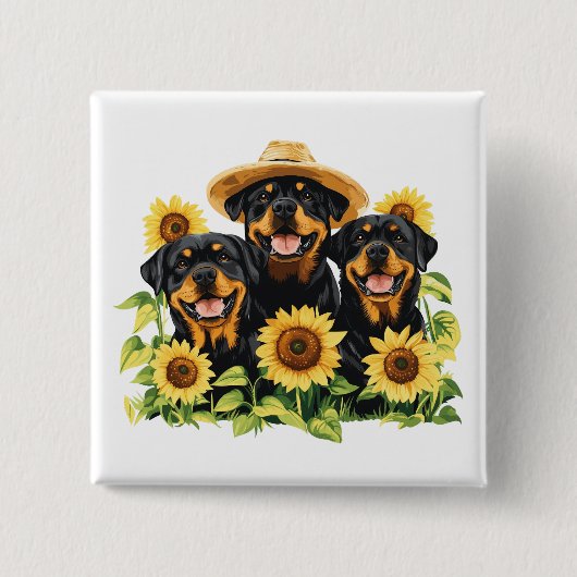Rottweiler honden omringd door zonnebloemen vierkante button 5,1 cm (Voorkant)