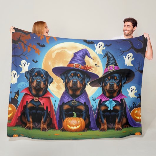 Rottweiler Honden Pompoen Halloween Grappig Fleece Deken (In situ)