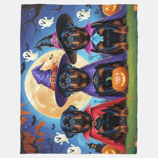 Rottweiler Honden Pompoen Halloween Grappig Fleece Deken (Voorkant)