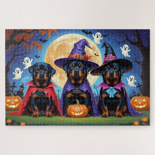 Rottweiler Honden Pompoen Halloween Grappig Legpuzzel (Horizontaal)