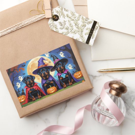 Rottweiler Honden Pompoen Halloween Grappig Rechthoekige Sticker (Geschenken)