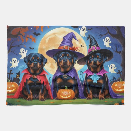 Rottweiler Honden Pompoen Halloween Grappig Theedoek (Horizontaal)