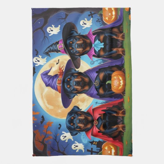 Rottweiler Honden Pompoen Halloween Grappig Theedoek (Verticaal)