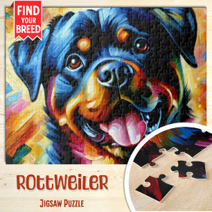 Rottweiler Honden Portret Acryl Kunstprint Hond Legpuzzel