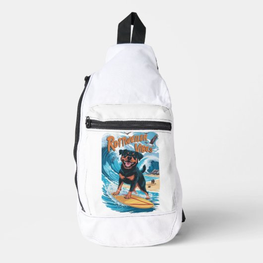 Rottweiler Honden Surfen Avontuur Sling Bag (Voorkant)