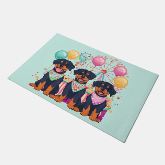 Rottweiler honden tijdens carnaval deurmat (Schuin)