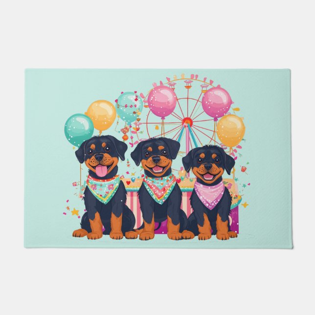 Rottweiler honden tijdens carnaval deurmat (Voorkant)