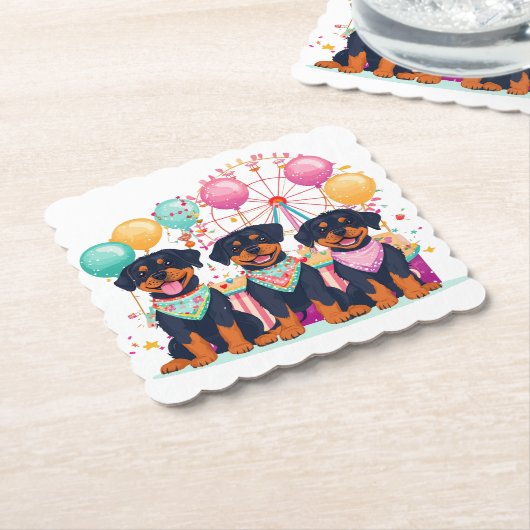 Rottweiler honden tijdens carnaval kartonnen onderzetters (Gebogen)