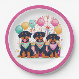 Rottweiler honden tijdens carnaval papieren bordje