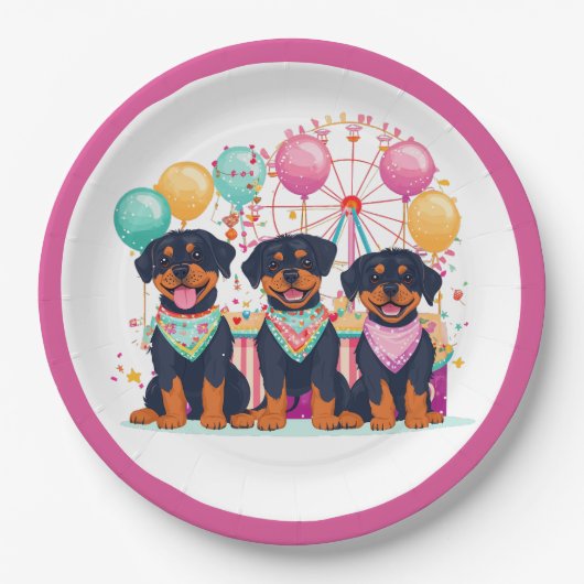 Rottweiler honden tijdens carnaval papieren bordje (Voorkant)