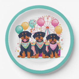 Rottweiler honden tijdens carnaval papieren bordje